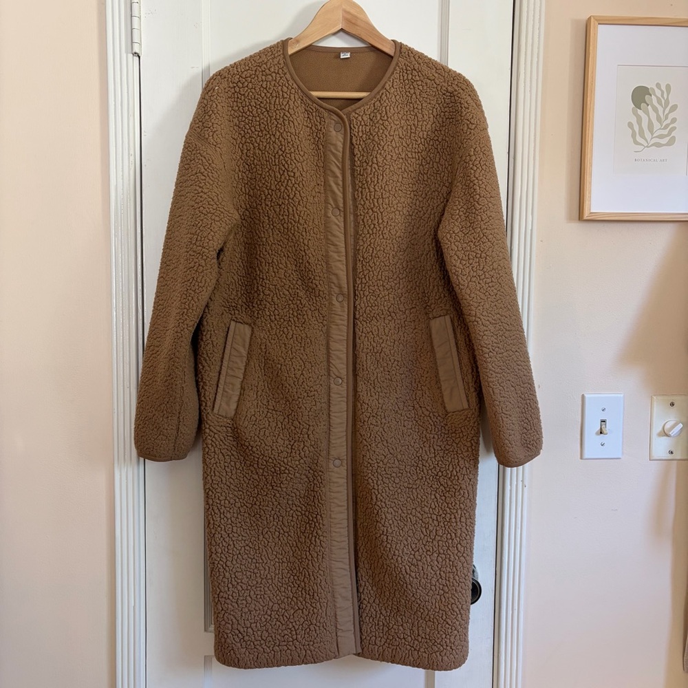 Uniqlo Long Brown Teddy Coat Size XS